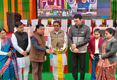 Chief Minister Dr Manik Saha inaugurates Sansad Khel Mahotav at Dasarath Deb sports complex in Agartala on December 25.